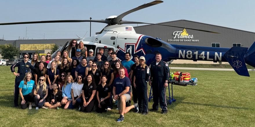 College of Saint Mary physician assistant students tour medical helicopter on campus