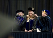 Heather Smith receives the chain of office during the inauguration installation ceremony at College of Saint Mary
