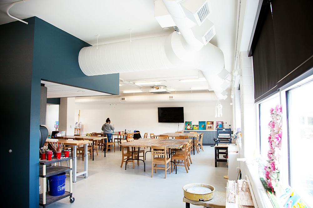 tables and chairs in art studio