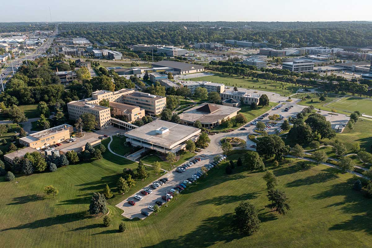 An aerial image of College of Saint Mary.