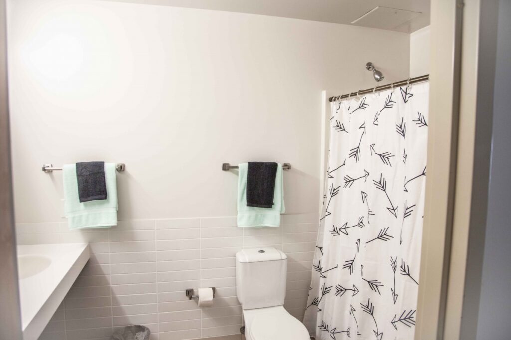 Interior view of Stevens Hall showing a private bathroom 