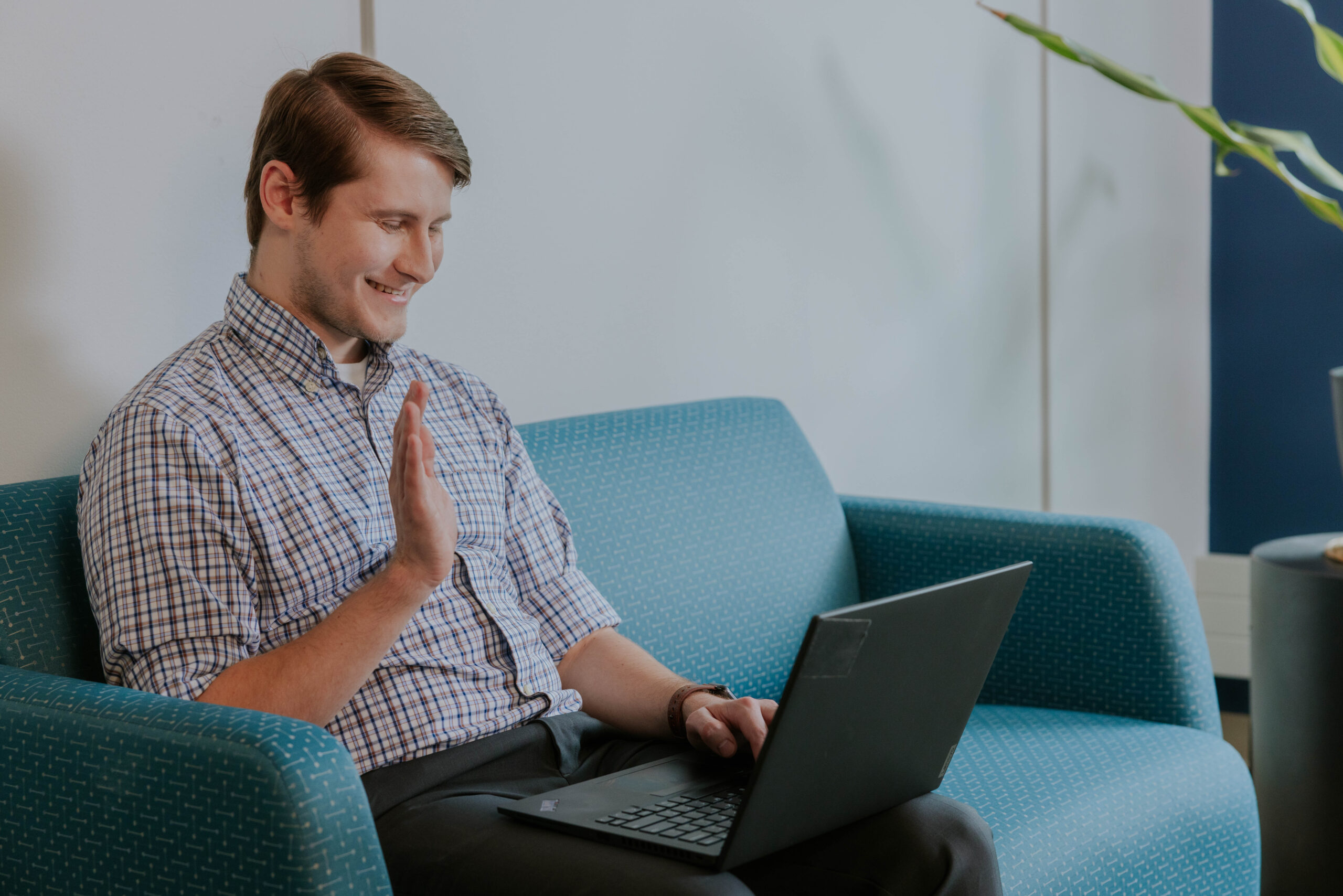 A College of Saint Mary graduate student attends a class online.