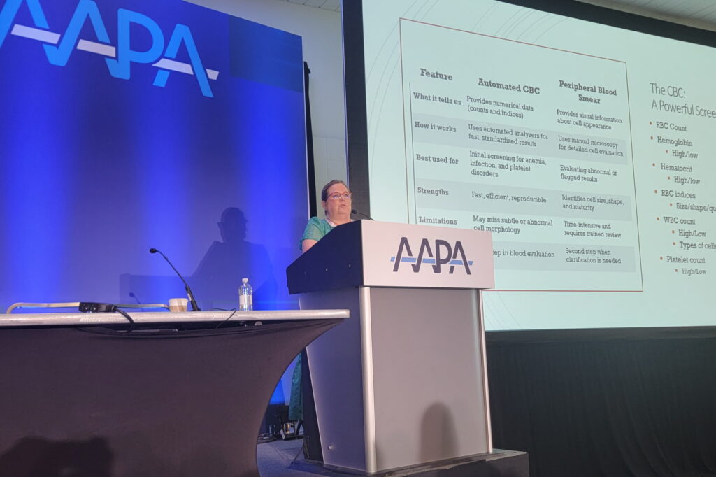 Risa Zimmerman, associate program director of the Master of Physician Assistant Studies program, speaks at the APAA conference.